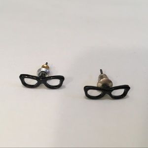 Tiny Black Glasses Stud Earrings